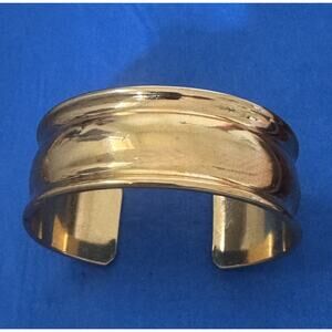 Vintage Monet Wide Gold Tone Cuff Bracelet 1” Signed Designer Statement